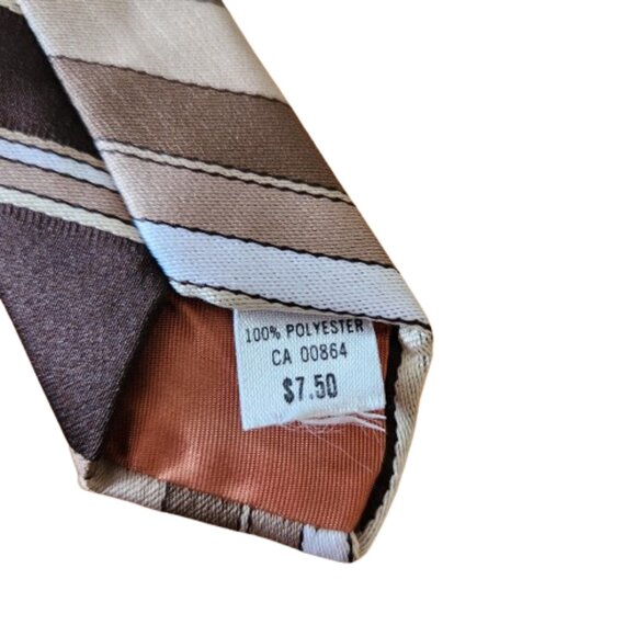 Vintage Pegasus Canada Necktie – Wide Brown Striped Tie 140cm x 10cm 100% Poly - Picture 2 of 5